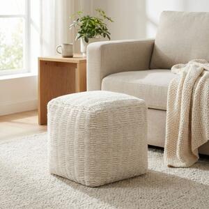 SIGRID - pouf in lana avorio con decoro 40 x 40