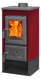Stufa riscaldamento a legna con struttura in acciaio e ripiano in ghisa 7 kw Karusel Maxi - Red