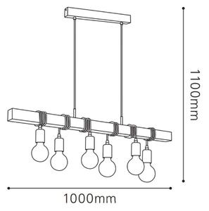 Lampadario Industriale Townshend nero/ legno , D. 10.0 cm, L. 100 cm, 6  luci, EGLO