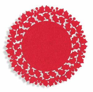 Sottobicchieri natalizi tondi 10 cm con decorazione intagliata in feltro rosso set 6 pezzi XMas - Agrifoglio