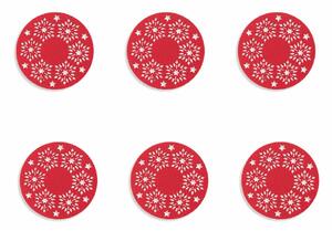 Sottobicchieri natalizi tondi 10 cm con decorazione intagliata in feltro rosso set 6 pezzi XMas - Fiocco di neve