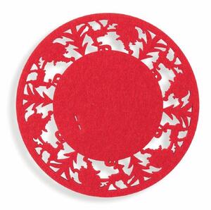 Sottobicchieri natalizi tondi 10 cm con decorazione intagliata in feltro rosso set 6 pezzi XMas - Agrifoglio