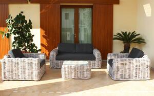 Set salotto divano 2 posti 2 poltrone tavolo e cuscini in Rattan naturale Porto Rafael