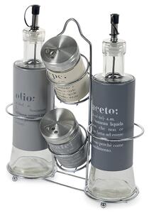 Set olio aceto sale e pepe in vetro con stand in metallo Victionary