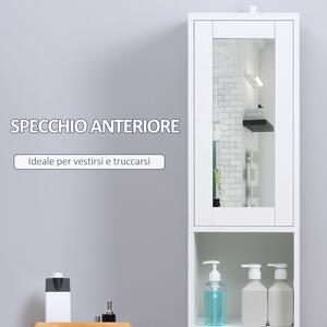 Kleankin Colonna Bagno Salvaspazio in Legno con Specchio e Apertura a Pressione, 30x28x170cm, Bianco