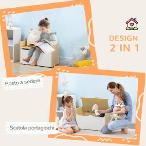 HOMCOM Panca Contenitore Portagiochi per Bambini in Legno, 62.5x34x61.5cm, Bianco