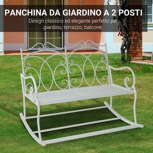 Outsunny Panchina a Dondolo Biposto da Giardino stile Shabby in Metallo 102 x 74.5 x 78cm, Bianco