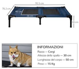 PawHut Letto per Cani, Cuccia Rialzato Per Cani fino 31.8kg, Campeggio, Impermeabile - 91.5x76.2x18 cm