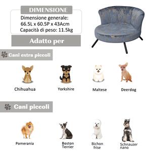 PawHut Poltrona per Cani Rotondo con cuscino, design elevato, per cani di taglia piccola o gatti, blu, 66.5 x 60.5 x 43cm
