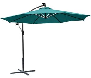 Outsunny Ombrellone da Giardino a Braccio con Manovella e 8 Strisce LED a Energia Solare Φ295x245cm, Verde|Aosom