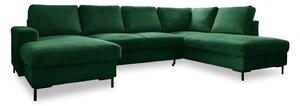 Divano letto angolare in velluto a coste verde scuro (angolo destro) Lofty Lilly - Miuform