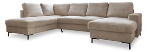 Divano letto in velluto a coste beige (angolo sinistro) Lofty Lilly - Miuform