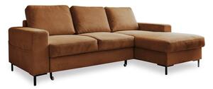 Divano letto in velluto a coste arancio-marrone (angolo destro) Lofty Lilly - Miuform