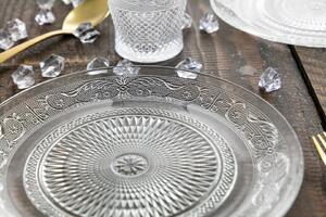 Servizio piatti eleganti da tavola in vetro trasparente 18 pezzi Imperial