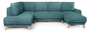 Divano angolare turchese allungabile (con penisola a sinistra/a forma di "U") con rivestimento in velluto a coste Tori – Bonami Selection