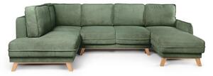 Divano angolare in verde chiaro allungabile (con penisola a sinistra/a forma di "U") con rivestimento in velluto a coste Tori – Bonami Selection