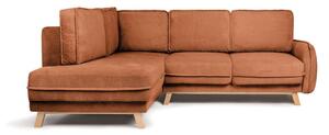 Divano angolare arancione allungabile (con penisola a sinistra) con rivestimento in velluto a coste Tori – Bonami Selection