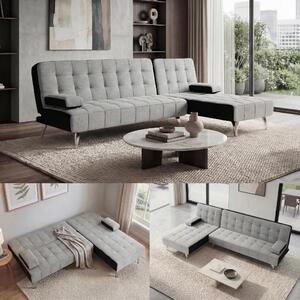 Divano letto MCW-K22, divano divano angolare, superficie reclinabile sinistra/destra funzione letto 236cm ~ tessuto/tessuto grigio chiaro, nero