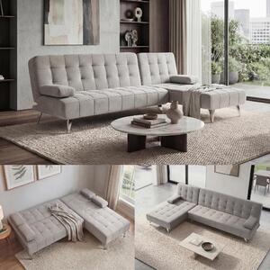 Divano letto MCW-K22, divano divano angolare, superficie reclinabile sinistra/destra funzione letto 236cm ~ grigio velluto