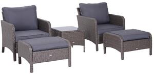 Outsunny Set da giardino in polyrattan da 5 pezzi: divano, salottino e mobili da giardino