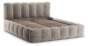 Letto matrimoniale imbottito marrone chiaro con spazio contenitivo e rete 160x200 cm Lupine - Micadoni Home