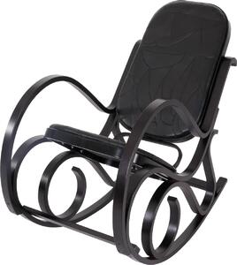 Poltrona a dondolo Gallarate, poltrona a dondolo da salotto, legno massello ~ effetto noce, pelle patchwork nera