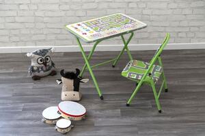 Scrivania set mini tavolo e sedia pieghevoli con struttura in metallo decorato per bambini - Fucsia - Unicorni