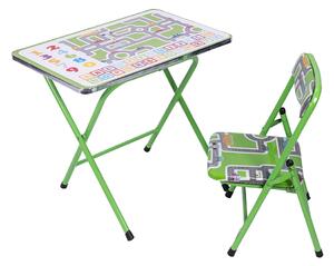 Scrivania set mini tavolo e sedia pieghevoli con struttura in metallo decorato per bambini - Rosa - Stelle e nuvole