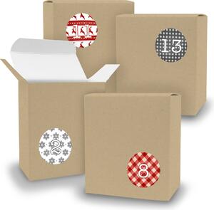 Calendario dell'Avvento da riempire, 24 cubetti MARRONE + adesivi V08 Z07