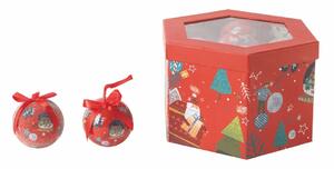 Scatola box 14 palle di Natale con decoro villaggio natalizio diametro 7,5 cm, Santa's House