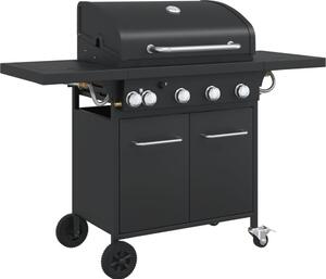 Barbecue a gas con 5 bruciatori, struttura in acciaio verniciato a polvere di colore nero