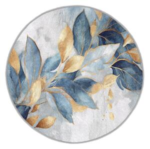 Tappeto rotondo blu/dorato lavabile ø 100 cm Golden Leaves – Mila Home