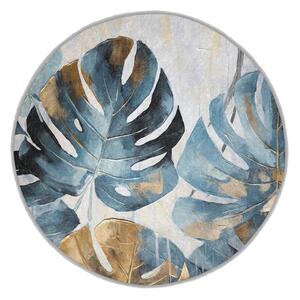 Tappeto rotondo blu lavabile ø 80 cm Golden Leaves – Mila Home