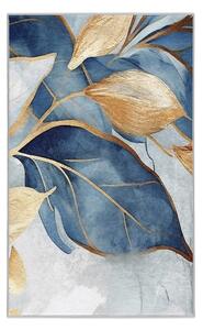 Tappeto blu/dorato lavabile 80x150 cm Golden Leaves – Mila Home