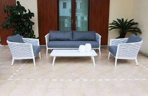Salotto da esterno giardino 4 posti con struttura in alluminio rivestito con corda piatta Caraibi