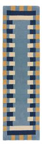 Passatoia blu in lana tessuta a mano 60x230 cm Kai Wool Border - Flair Rugs