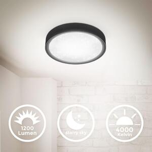 B.K.Licht Plafoniera LED 12W, effetto glitterato, luce bianca 4.000K, diametro 25 cm, 1.200 Lm, Lampada da soffitto piccola con effetto a stelle e bordo nero opaco, plastica IP20