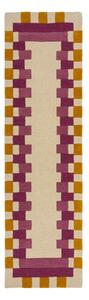 Passatoia in lana giallo-rosa intrecciato a mano 60x230 cm Kai Wool Border - Flair Rugs
