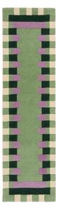 Passatoia verde in lana e viola tessuto a mano 60x230 cm Kai Wool Border - Flair Rugs