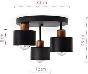 Lampada da soffitto nera a 3 luci, 3 x E27, 230 V, design retrò | 382-e3 Skandi (nero)
