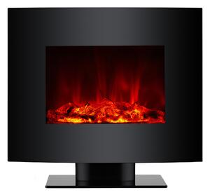 Caminetto elettrico, 2000W, vetro temperato nero, con supporto e telecomando