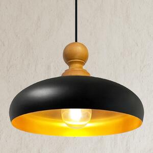 Androa Lampada a sospensione in legno 40 cm Lampada a 1 luce Lampada da sala da pranzo Industrial, plafoniera da interno in metallo Lampada industriale Vintage, lampada da cucina - Nero