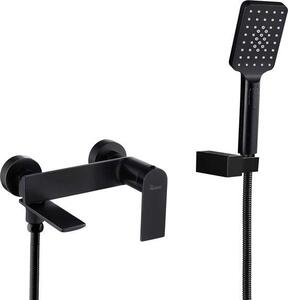 Rubinetto da bagno con doccetta, montaggio a parete, nero, orientabile a 90°, ottone