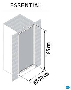 Box doccia con ingresso frontale porta battente battente Essential 70 cm, H 185 cm in vetro, spessore 4 mm serigrafato bianco