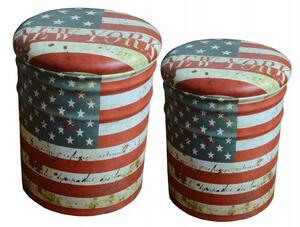 Pouf contenitori da interno con seduta in PVC imbottito e decorazione bandiera USA - Red