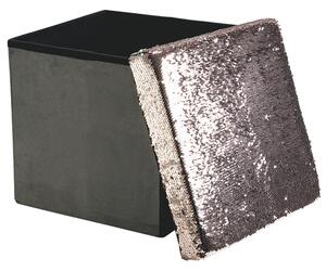 Pouf contenitore quadrato multiuso richiudibile 38x38xh38 cm da interno in tessuto effetto velluto con seduta paillettes