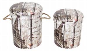 Pouf contenitori da interno in PVC con decoro Parigi Tour Eiffel set 2 pezzi - LightGrey