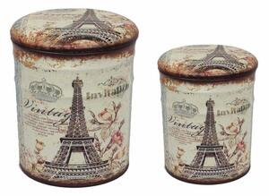 Pouf contenitori da interno in PVC con decoro Parigi Tour Eiffel set 2 pezzi - AntiqueWhite