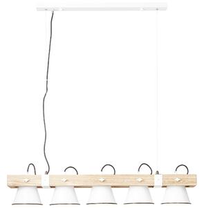 Lampadario Shabby Plow legno/ bianco in metallo, L. 95 cm, 5 luci, BRILLIANT