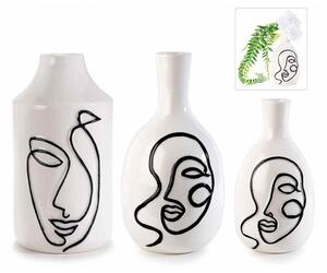 Set 3 Vasi in Porcellana con Volto di Donna Stilizzato